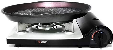 TECHEF - Stovetop Korean BBQ Non-Stick Grill Pan with Agni Portable Gas Stove Burner, Made in Korea (Grill Pan w Stove)