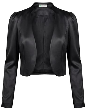 Bolerose Bolero Dam Satin Puffärm Blazerstil, Svart, 4XL