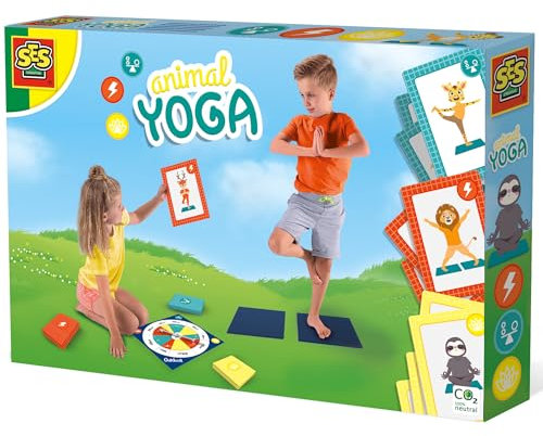 SES Kreativ: Djuryoga – barn inomhus/utomhusspel, 27 djurtema yogakort och 2 mattor, familjefitness och sportaktivitet, aktiv lek, barn i åldrarna 3+