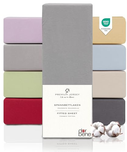DarBene Spannbettlaken 140x200 Premium, Jersey 100% gekämmte Premium Baumwolle, atmungsaktiv, superweiches Bettlaken bis 30 cm Matratzenhöhe, Oeko-TEX, Hellgrau
