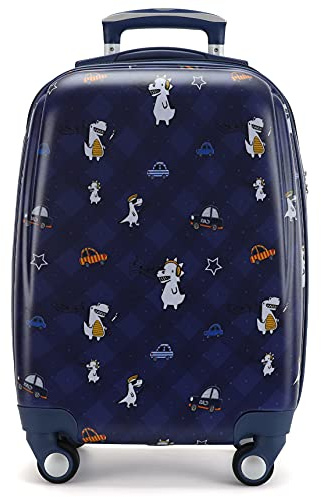 GURHODVO Kids Carry On Luggage Children Rolling Suitcase with 4 Wheels Hardshell Case for Toddler to Travel (dinosaur&car)