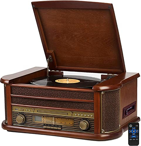 Cyberlux Nostalgie musiksystem i trä | Bluetooth | Kassettdäck | Kompakt system | Retro stereo | skivspelare | Radio | CD MP3-spelare | fjärrkontroll | AUX IN | Hörlursingång