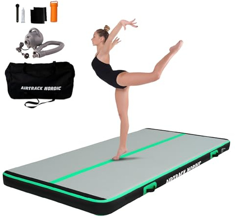 AirTrack Nordic Carbon 3m - 8m mit elektrischer Luftpumpe, aufblasbare Gymnastikmatte Zuhause, besten für Gymnastik & Cheerleading, 1.5m breit & 15cm dick air tracking matte, Air Track