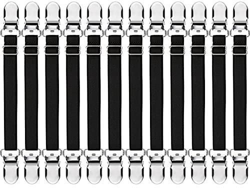 Boao 12 Pcs Bed Sheet Clips Straps Sheet Corner Straps Holder Adjustable Mattress Clips, Elastic Bed Grippers Suspender Fasteners Holder for Home(Black,4-8 Inch Length)