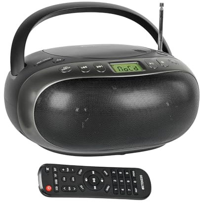 Retekess TR634 Reproductor de CD Portátil,Bluetooth Radio FM,Boombox Estéreo,Control Remoto,CD/MP3/WMA,Pantalla Digital,Apto para Personas Mayores(Negro)