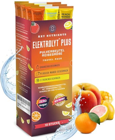 Key Nutrients Elektrolyte Pulver - 3 Geschmacksrichtungen - 10 Portionen - Elektrolyte Ohne Zucker - Keto Elektrolyt Pulver : Glutenfreies Ohne Zucker - Zusatz: Magnesium, Kalium - Electrolyte Powder