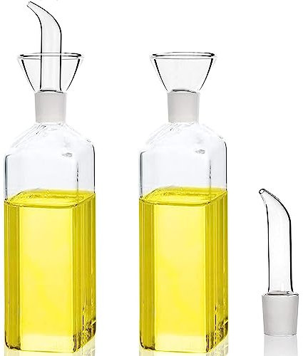 Bugucat Ölflasche Glasflasche 500ml (2er-Pack), Essig & Ölflasche Spender Likörflaschen Schnapsflaschen Öl Essig Olivenöl Messspender mit Auslaufsicher für Speiseöl Salat BBQ Backen Braten Grillen