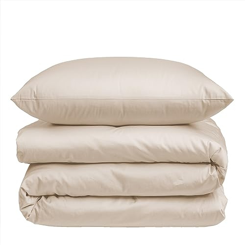 Nordic Paradise - Housse de Couette de Luxe en Satin de Coton 200x200 cm + 2 Taies d'oreiller 50x70 cm - Set de Linge de lit avec Fermeture Éclair Fine - Couleur Dune