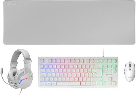 Mars Gaming Mars MCP-RGB3, Ensemble Clavier Gaming Fixe RGB + Souris Gaming RGB Flow 3200 DPI + Casque Over-Ear RGB + Tapis de Souris XXL, Blanc, Langue Française