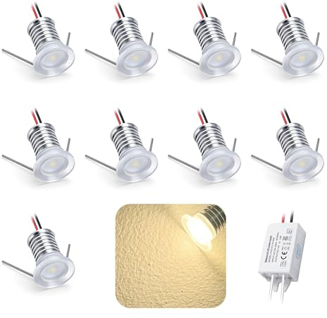 kpslucerna 9pz Mini Faretto LED RGB 12V 1W, IP65 Impermeabile Spot Faretti Piccoli Da Incasso 220V, 15mm Spotlight Punto Luce Per Cartongesso Parete Scale Interne Vetrinetta Corridoi (Bianco Caldo)