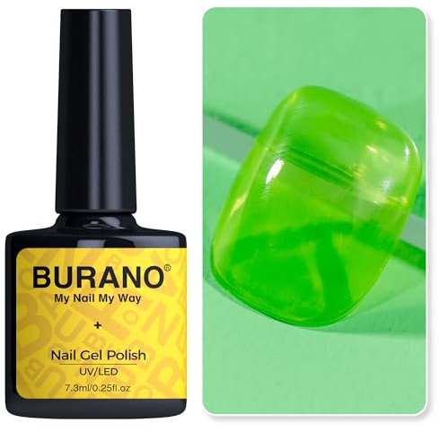BURANO Jelly Gel Nail Polish, Sheer Hot Pink Green Red Blue Purple Orange Transparent, Translucent LED UV Gel Curing Requires (Green T1)