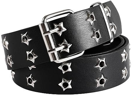 MILAKOO Doppelte Reihe Ösen Punk Rock Gürtel Stern Löcher PU Leder Emo Taille Gürtel für Frauen