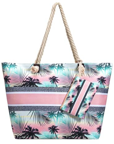 Kldgris Sac de Plage Femme Grand Tote en Lin Avec Fermeture Éclair Sac à Main Bandoulière Inclut une Pochette Petite pour Les Éléments Essentiels