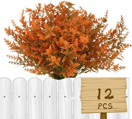 HBell 12 fasci di fiori artificiali autunnali, non sbiadiscono, piante finte per interni ed esterni, per Ringraziamento, Halloween, Natale, matrimoni, feste, casa, giardino, decorazione (scuro)