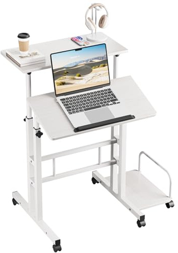 Dripex Standing Desk, Height Adjustable Rolling Desk with Tilting Table Top, Sit-Stand Workstation with Wheels, 60 x 60 cm, laptop Table, Workstation for Home and Office