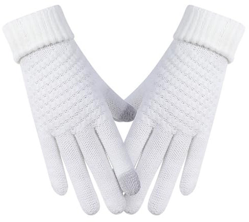 BNOYONERAS Strickhandschuhe für Herren und Damen, Touchscreen Winterhandschuhe, Fingerhandschuhe Damen, Vollfinger Handschuhe, Wollhandschuhe für Outdoor-Radfahren, Fingerhandschuhe Sport Warm, weiß