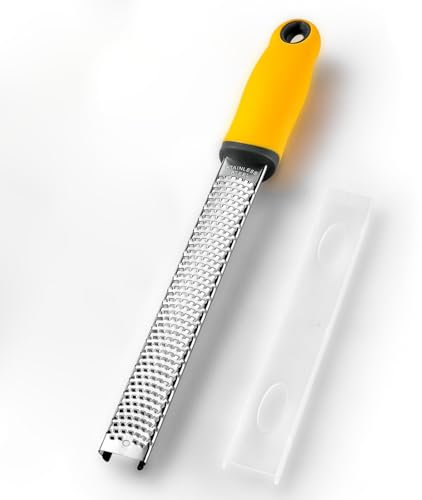 Grattugia Limone Scorza Affilata Inox, Zester di Alta Qualità, Zester per Limone, con Coperchio Protettivo, per Limone, Formaggio, Cioccolato, Aglio, Giallo