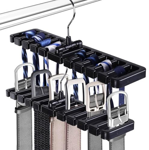 Qaestuan Gürtel Aufhänger für Schrank, Gürtelhalter mit 10 Schlitzen, Gürtel Aufbewahrung, Krawattenhalter, Krawatten und Gürtelhalter, Geeignet für Gürtel, Krawatten, Platz sparen, Schwarz