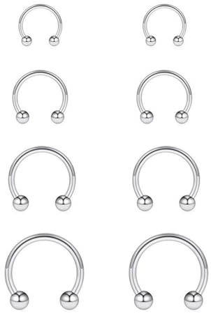 LEEQBCR 4 Coppie Ferro di Cavallo Naso Anelli Septum Hoop Acciaio Chirurgico, 6/8/10/12 mm, a ferro di cavallo, in titanio,per il setto di compleanno, Natale, regalo, Acciaio inossidabile