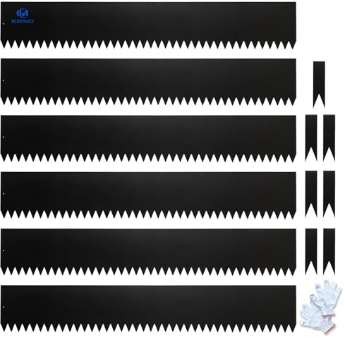 BLENNACY Metal Landscape Edging 6 Pack 40 L x 8 H,Galvanized Bendable Metal Garden Edging,Hammer- in Steel Landscape Edging with a Pair of Gloves and 7 Clips,Black (20 FT Total)