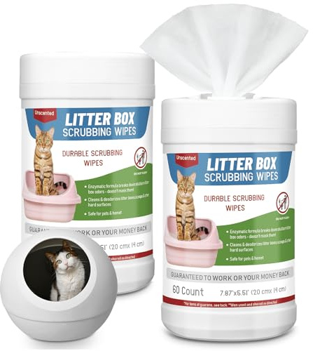 Breling 2 Pack Litter Box Scrubbing Wipes 120 Count Pets Cat Litter Box Cleaning Wipes Unscented Removes Stains Easily for Pet Cleaning Supplies