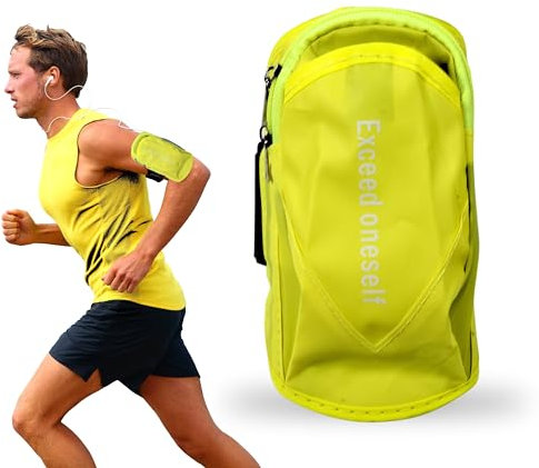 Brazalete Deportivo Fluorescente Alta Visibilidad 2 Bolsillos Brazalete Movil Running Unisex hasta 6,9 Ajustable y Resistente a Gotas Ligeras Compatible con iPhone y Android (Grande hasta 6,9)