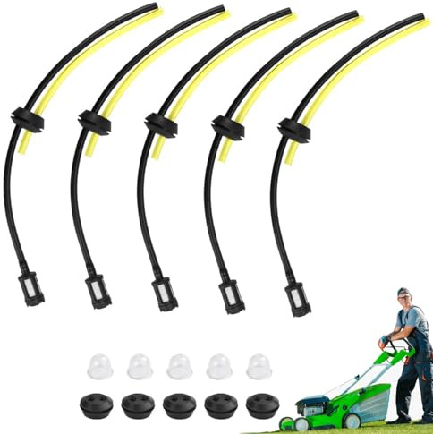 Universellt bensinfilterkit, 5 st bensinslangstätning, bensinfilter reservdelar kit, universell bränsleledning, primerglödlampa, gummitätning, för friskärare, trimmer, mower, häcksax