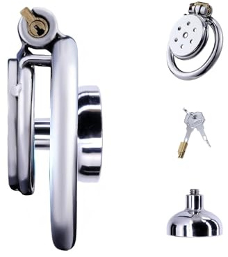 Cage Chastetée Inversée en Acier Inoxydable Cage de Chasteté pour Pénis avec Porte Urine et Cathéter Sex Toys Chastity Cage Plate Respirante pour Immobiliser le Pénis de l'Homme (50mm,A)