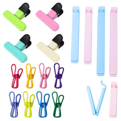 Reusable Food Bagsclip Durable Sealing Clips in 3 Sizes, Multiple Colors for Chips, Coffee, Pet Food, Snacks, Sandwiches, Home Kitchen, Camping