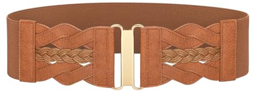 VONMELLI Women Wide Elastic Waist Belt, Vintage Stretchy Belt with Gold Buckle Fashion Women Belt for Dresses Skirts Coats