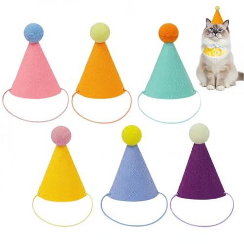 Yootiko Mini sombreros de fiesta en colores suaves, gorros de cumpleaños para perros, gatos, conejos y animales de peluche, decoración de fiesta de animales, colores pastel (multicolor-6)