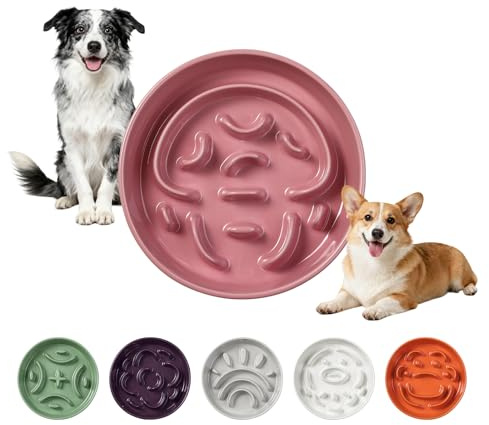 Comedero Perro Antivoracidad Ceramica - Cuenco con Laberinto para Alimentación Lenta - Plato Comida para Perros Medianos y Grandes - 20,3 cm - 180 g - Rosa