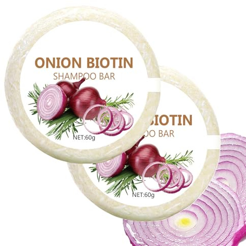 Oignons Biotine, 60gx2 Shampoing Onion Biotin, Nourrissants Purifiants Oignon Biotine Shampooing Savon Pour Pousse Cheveux, Hydratant Oignons Shampooings Romarins Cheveux Savons Barres