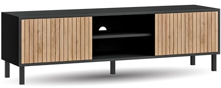 Planetmöbel Liora TV-Schrank, Fernsehtisch 150 cm lang, TV-Board stehend, Fernsehschrank für Wohnzimmer, TV Möbel 38 x 150 x 44,5 cm, Anthrazit Gold Eiche