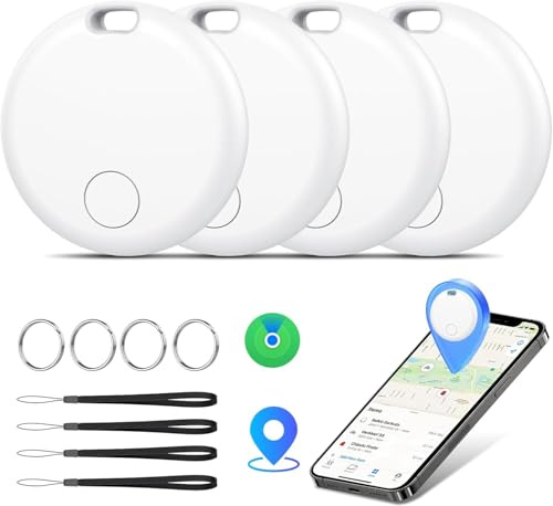 Smart Tracker Tags 4 Pack, Localizador de Objetos Bluetooth Finder, Compatible con Buscar Apple (sólo iOS), 365 días de Uso, Baterías Reemplazo, Buscador para Llaves/Carteras/Equipajes, Blanco