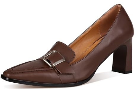 LarDorLin Donna Tacco a Blocco Ufficio Formal Appuntito Loafer Senza Chiusura Professional Business Formal Scarpe da Sera Marrone Numero 41 EU (43 CN)