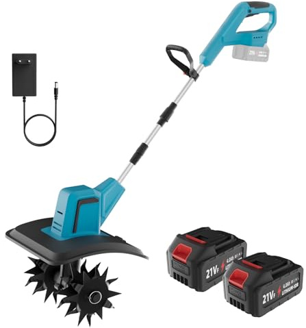 Motozappa a Batteria, Motozappa Elettrica con 2 Batterie 4.0Ah, 550W Motore Brushless, Larghezza 20cm Profondeur 15cm, Motoazada Bateria con Manico Smontabile per Giardino, Orto e Lavorazione