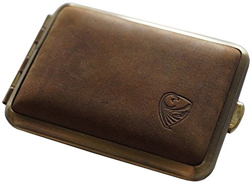 GERMANUS Pillendose Etui, Made in Germany, Kleines Rind Pillenbox für Tabletten, Stahl mit braunem Leder, für Tabak Schnupftabak