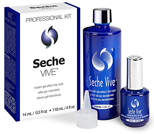 Seche Vive Professional Kit, Instant Gel Effect Top Coat for Nail Polish, 4 oz & 0.5 oz Refill