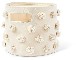 Pehr Pom Pom Basket, Pint (Natural) | 100% Cotton Canvas Storage for Nursery, Playroom & Home | Decorative Organizer | 10”D x 9”H