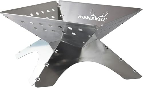 Winnerwell Flat Firepit L Vedeldad Hopfällbar Eldstad | Rostfritt Stål | Portabel & Kompakt | Utomhusmatlagning & Grillning
