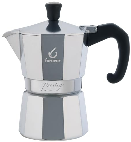 FOREVER Caffettiera Moka 3 Tazze Alluminio, Miss Moka Prestige, Caffettiera Moka per Casa, Caffettiera Portatile per Viaggio, Tazze di Caffè, inclusa Guarnizione in Silicone