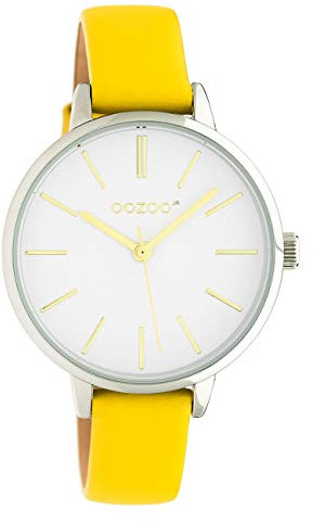 Oozoo Junioruhr Damenuhr mit Lederband Quarz Color Line 34 MM Weiß/Gelb JR312
