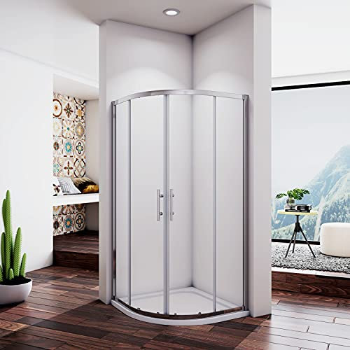 Acezanble cabine de douche 1/4 rond 90x90x185cm en niche, porte de douche coulissante sans receveur, 6mm verre transparent et anticalcaire