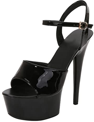 Minetom Escarpin Femme Bout Ouvert Talon Haut Plateforme Épais Talons Hauts Aiguille Sandales Club Soiree Chaussures Noir 43 EU