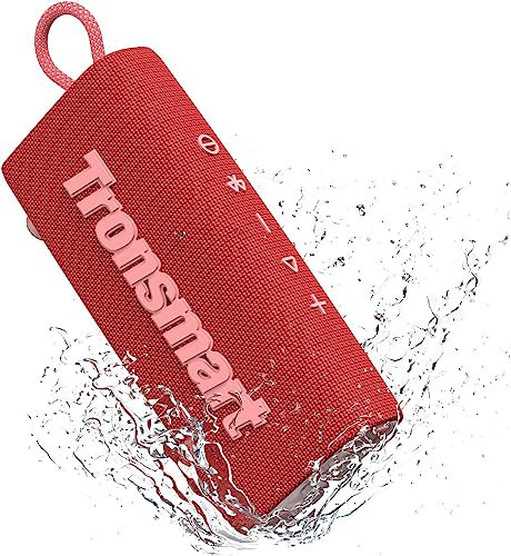 Tronsmart Trip Altavoz Bluetooth portátil, altavoz inalámbrico resistente al agua con 10 W de potencia, Bluetooth 5.3, impermeabilidad IPX7, 20 h de reproducción, micrófono integrado, rojo