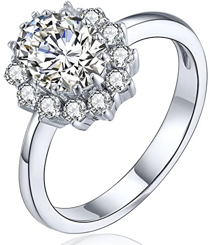 YL Anillo de Compromiso 925 Plata de Ley Abril Piedra de nacimiento Circonita Anillo de Oval Circonita 5A para Mujeres(Tamaño 16)