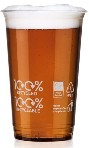 AIOS rPET 100% Recyclable and Recycled Plastic Pint Glasses, Pint-to-Rim. Capacity 568ml (Sleeve of 50)