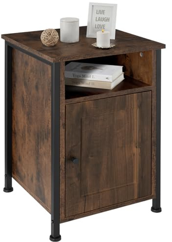 tectake® Mesita de Noche Compartimento y Armario con Puerta Magnética, Mesitas de Noche, Mesa Auxiliar, Decoracion Hogar, Muebles - 42 x 40 x 60,5 cm Madera Industrial Oscura, Rústica