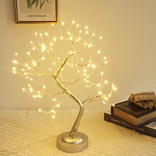 JOINTWIN Fairy Light Tree 108 Led Twinkle Tree Fairy Light Spirit Tree Lamp Battery/USB Operated 6 Hours Timer Function with 8 Lighting Mode Golden Adjustable Branches Home Decoration (Warm White)